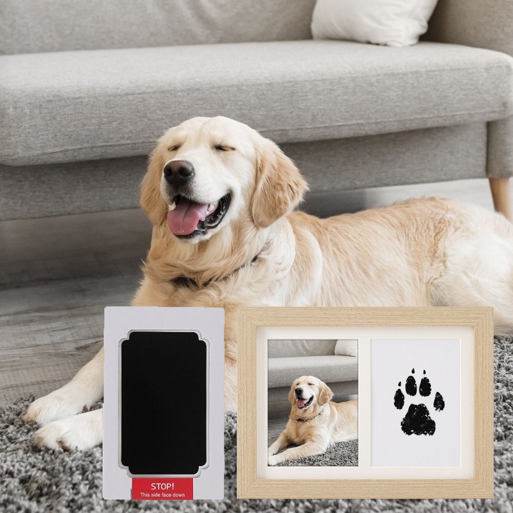 Bamboo Photo Frame - Holz-Tierpfotenabdruck-Set, tintenfreies Set, Clean-Touch-Gedenkrahmen, Clean-Touch-Stempelkissen, weicher