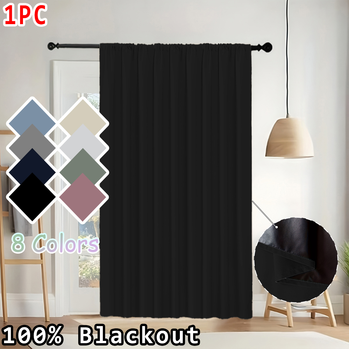 Blackout Curtains - 1 Stück einfacher, einfarbiger, 100 %