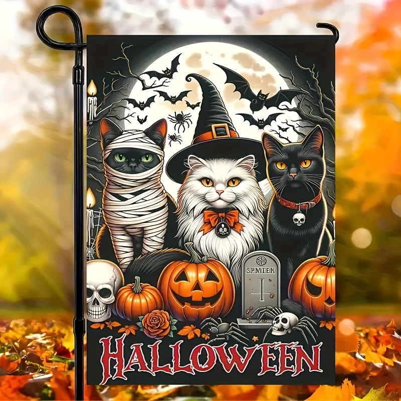 Home Decor Cat - 1 Stück, Halloween-Gartenflagge, doppelseitig 12x18 Zoll,