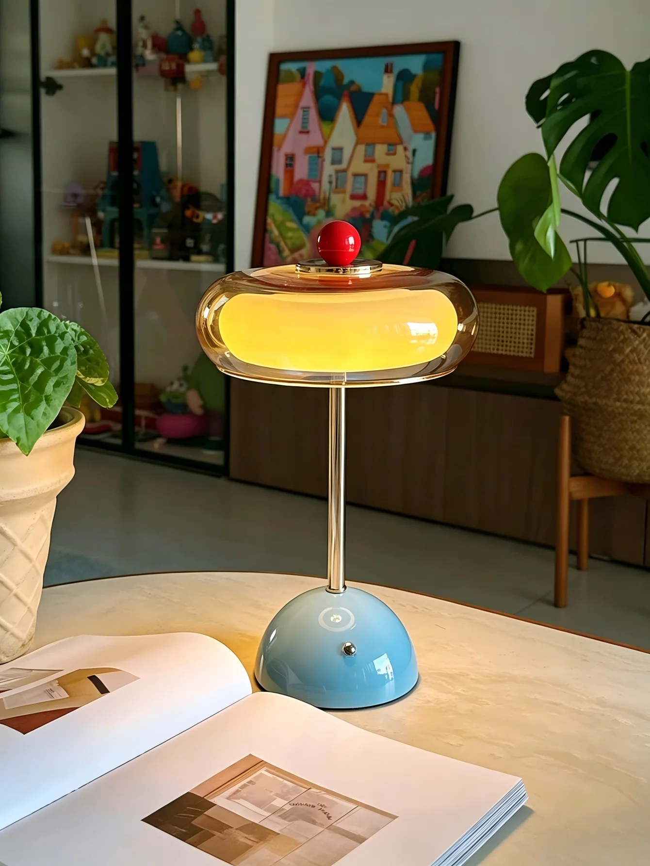 Home Decor Dopamine - Mehrfarbige Vintage-Flugscheiben-Schreibtischlampe, Dopamin-LED-Nachttischlampe für Apartment, Schlafzimmer,