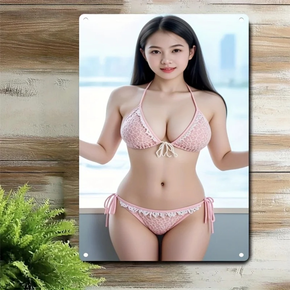 Home Decor Korea - 2D rosa Spitzen-Bikini-Metall-Wandkunst, lustige Dekoration für