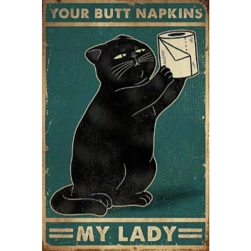 Home Decor Cat - Schwarz Lustige Katze Metall Zeichen Vintage